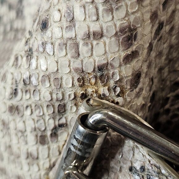 Y2K Cole Haan Python Snakeprint Leather Big Hobo Bag Purse Cream Taupe Buckles - Picture 15 of 16